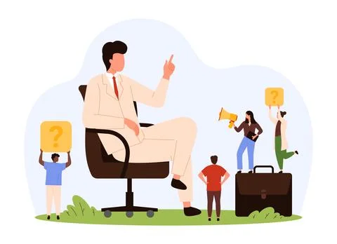 Selfish, arrogant behavior of boss in communication with employees with Stock Illustration