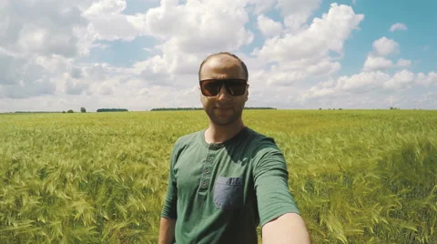 Selfy On The Background Of A Wheat Field  Stock Footage 63759038