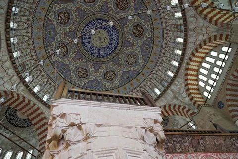 Selimiye mosque column and ceiling Stock Photos