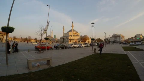 Selimiye Mosque, Mevlana Museum central streets of the ancient Turkish city Stock Footage 82281908