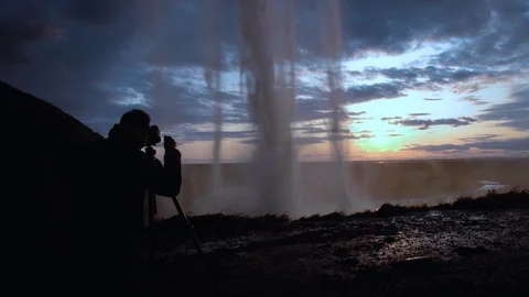 Seljalandfoss waterfall in sunset time Stock Footage 120061907
