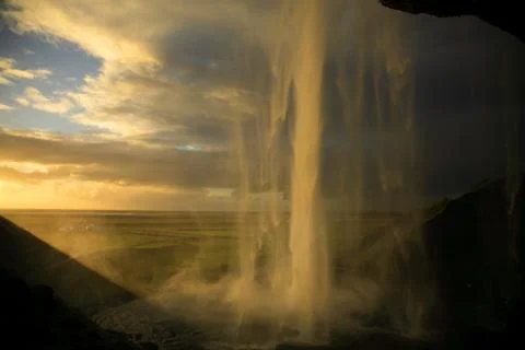 Seljalandsfoss sunset Foto stock