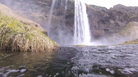 Seljalandsfoss underwater Stock Footage 128780969