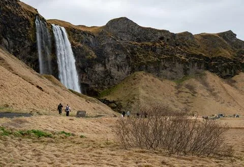 Seljalandsfoss Waterfall Cascading Down Cliff in Iceland Stock Photos