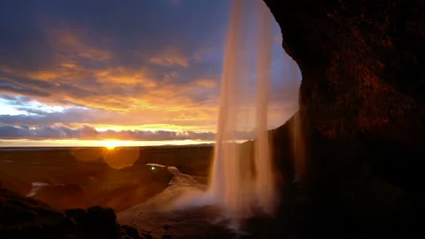 Seljalandsfoss waterfall, motion blur effect, Iceland Stock Footage 100092348