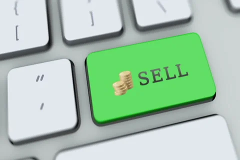 Sell button on computer keyboard. Key is pressed, click for HD Stock Footage 35648615