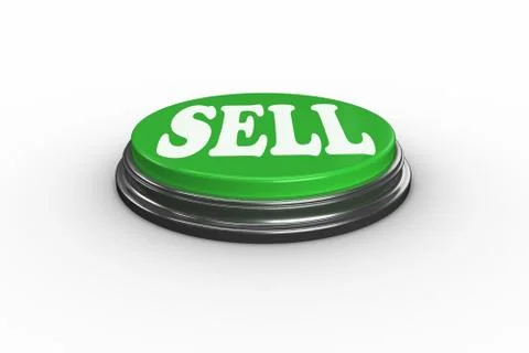 Sell on digitally generated green push button Stock Illustration