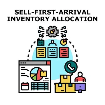 Sell first arrival inventory allocation vector concept Stock Illustration