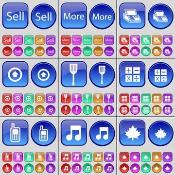 Sell, More, Printer, Arrow up, Padle, Calculator, Mobile phone, Note, Maple leaf Stock Illustration