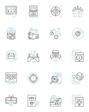 Sell Products linear icons set. Merchandise, Commodities, Inventory, Wares Stock Illustration