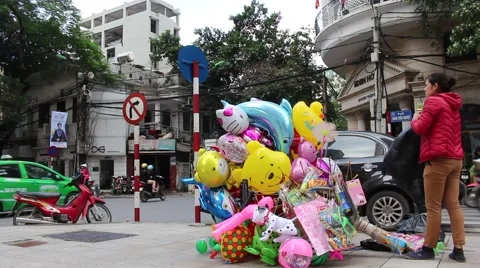 Sell toys on the sidewalk Stock Footage 58626706