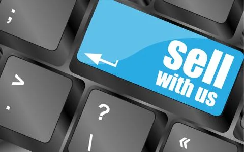 Sell with us message on keyboard key, to sell something or sell concept, Stock Illustration