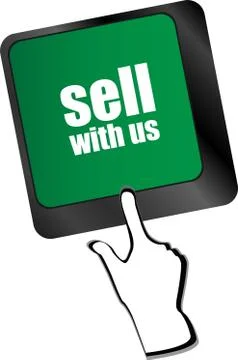 Sell with us message on keyboard key, to sell something or sell concept, Stock Illustration