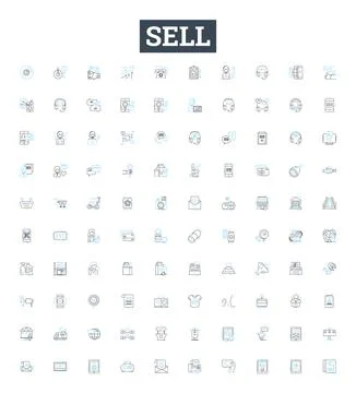 Sell vector line icons set. Sell, Market, Trade, Transact, Promote, Exchange Stock Illustration
