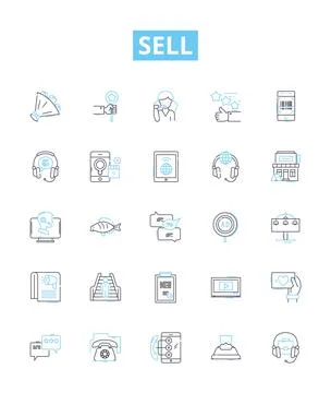 Sell vector line icons set. Sell, Market, Trade, Transact, Promote, Exchange Stock Illustration