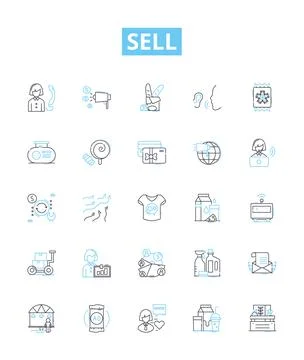 Sell vector line icons set. Sell, Market, Trade, Transact, Promote, Exchange Stock Illustration