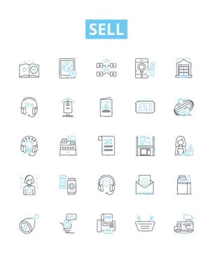 Sell vector line icons set. Sell, Market, Trade, Transact, Promote, Exchange Stock Illustration