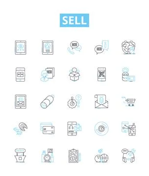 Sell vector line icons set. Sell, Market, Trade, Transact, Promote, Exchange Stock Illustration
