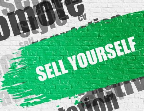 Sell Yourself on the White Brick Wall. Stock Illustration