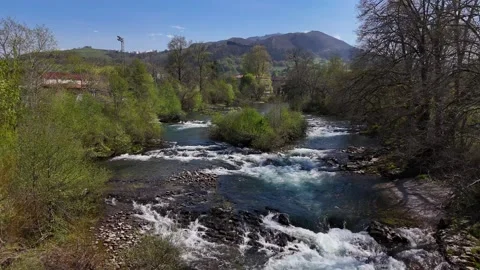 Sella River Asturias Spain Mountain Valley Rural Landscape Aerial 動画素材 337904014
