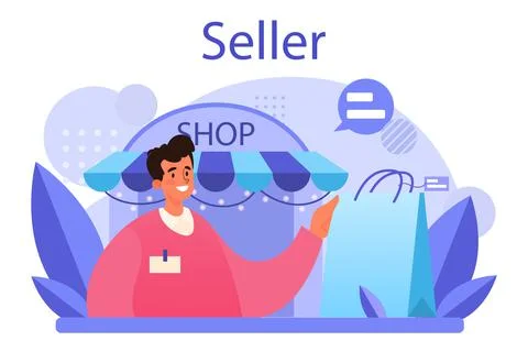 Seller concept. Professional worker in the supermarket, shop, store. Stock Illustration