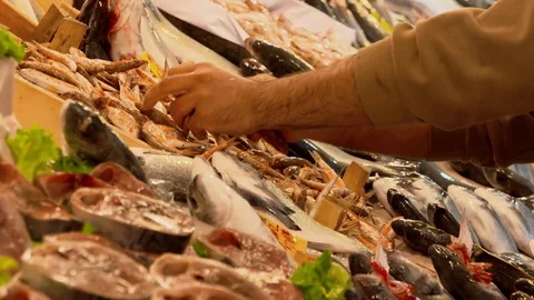 Seller Sorting Out Fish At The Fish Stall Stock Footage 103835851