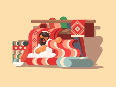 Seller of woolen carpets Stock Illustration