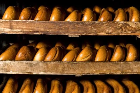Selling bread. Bread is on the shelves. Stock Photos