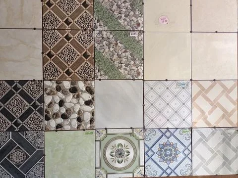 Selling ceramics with various attractive patterns and colors. Stock Photos