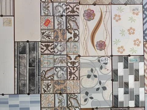 Selling ceramics with various attractive patterns and colors. Stock Photos
