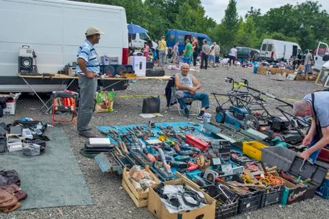 Selling everything and everything at the flea market Stock Photos