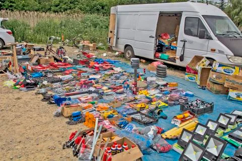 Selling everything and everything at the flea market Stock Photos