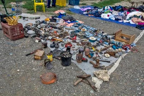 Selling everything and everything at the flea market Stock Photos