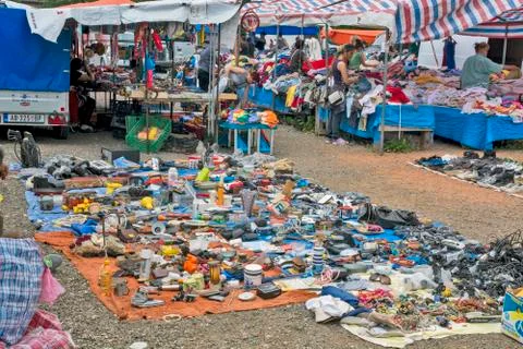 Selling everything and everything at the flea market Stock Photos