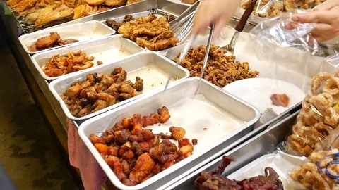 Selling fried pork Stock-Footage 76475671