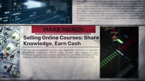 Selling Online Courses Share Knowledge, Earn Cash Headline Title on Newspape Stock Footage 317053280