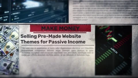 Selling Pre-Made Website Themes for Passive Income Headline Title on Newspap Stock Footage 317053291