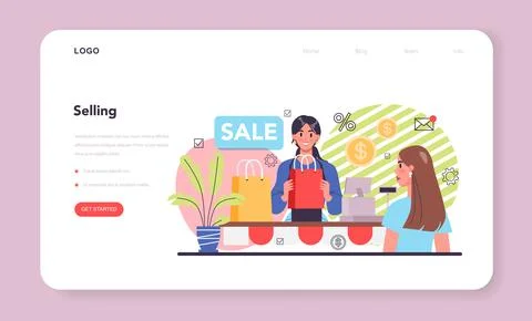 Selling process web banner or landing page. Entrepreneurship organization Stock Illustration