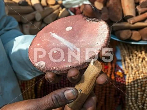 Selling sandalwood, indian street market Stock Photos