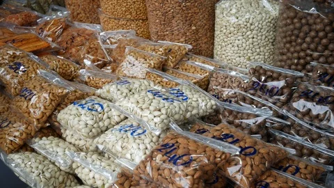 Selling variety of nuts Stock Footage 101830459
