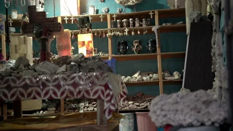 Selling various objects at the gift shop Stock Footage 201175419
