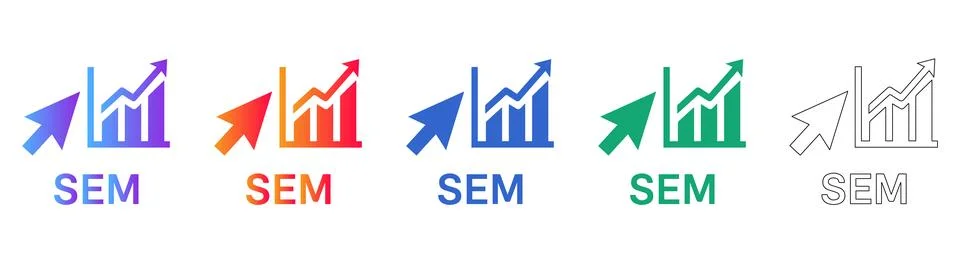SEM Analytics Growth Bar Chart Icons Stock Illustration