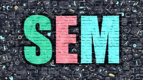 SEM Concept. Multicolor on Dark Brickwall Stock Illustration