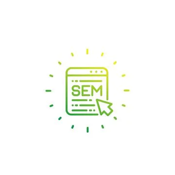 SEM, search engine marketing vector linear icon on white Stock Illustration