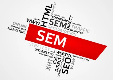 SEM, Search Engine Marketing word cloud, tag cloud, vector graphics - busines Illustrazione stock