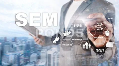 SEM Search Engine Optimization Marketing Ranking Traffic Website Internet Bus Stock Photos
