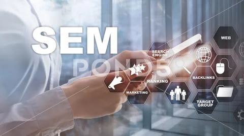SEM Search Engine Optimization Marketing Ranking Traffic Website Internet Bus Stock Photos