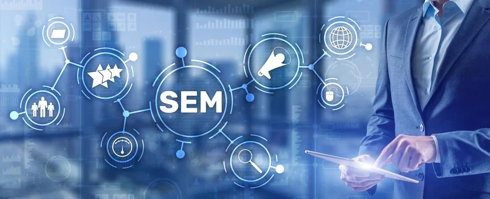 SEM Search Engine Optimization Marketing Ranking Traffic Website Technology Foto stock
