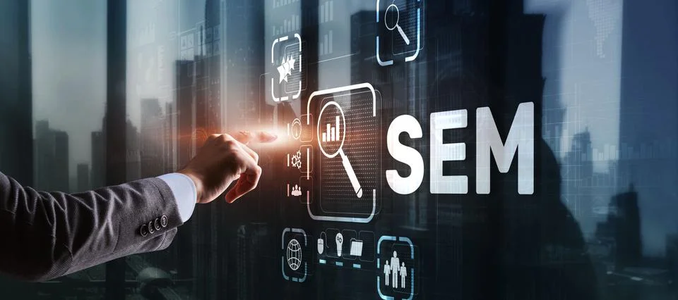 SEM Search Engine Optimization Marketing Ranking Traffic Website Technology Foto stock