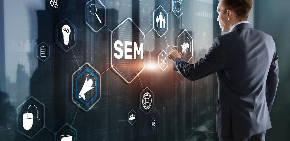 SEM Search Engine Optimization Marketing Ranking Traffic Website Technology Foto stock